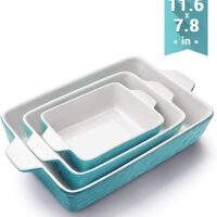 Bakeware Set, Krokori Rectangular Baking Pan Ceramic Glaze Baking Dish for Cooking, Kitchen, Cake Dinner, Banquet and Daily Use, 11.6 x 7.8 Inches of Aquamarine, 3 Pack of Rectangular