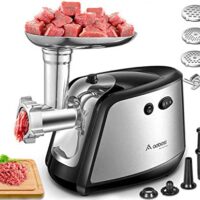 Electric Meat Grinder, Aobosi 3-IN-1 Meat Mincer & Sausage Stuffer,【1200W Max】Sausage & Kubbe Kits Included, 3 Grinding Plates,Stainless Steel | Home Kitchen & Commercial Use