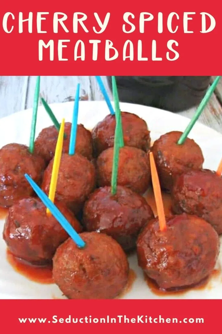 Cherry Spiced Meatballs {Effortless Appetizer Meatballs} Cherry Spiced Meatballs title
