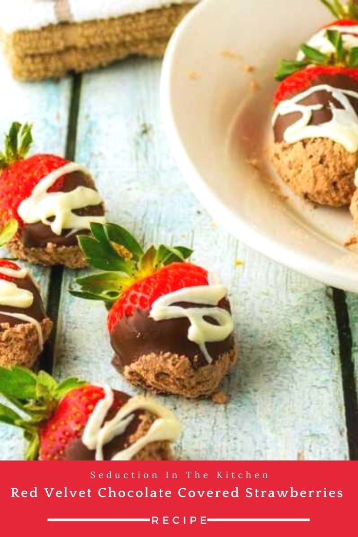 Red Velvet Chocolate Covered Strawberries With Cream Cheese Drizzle pin