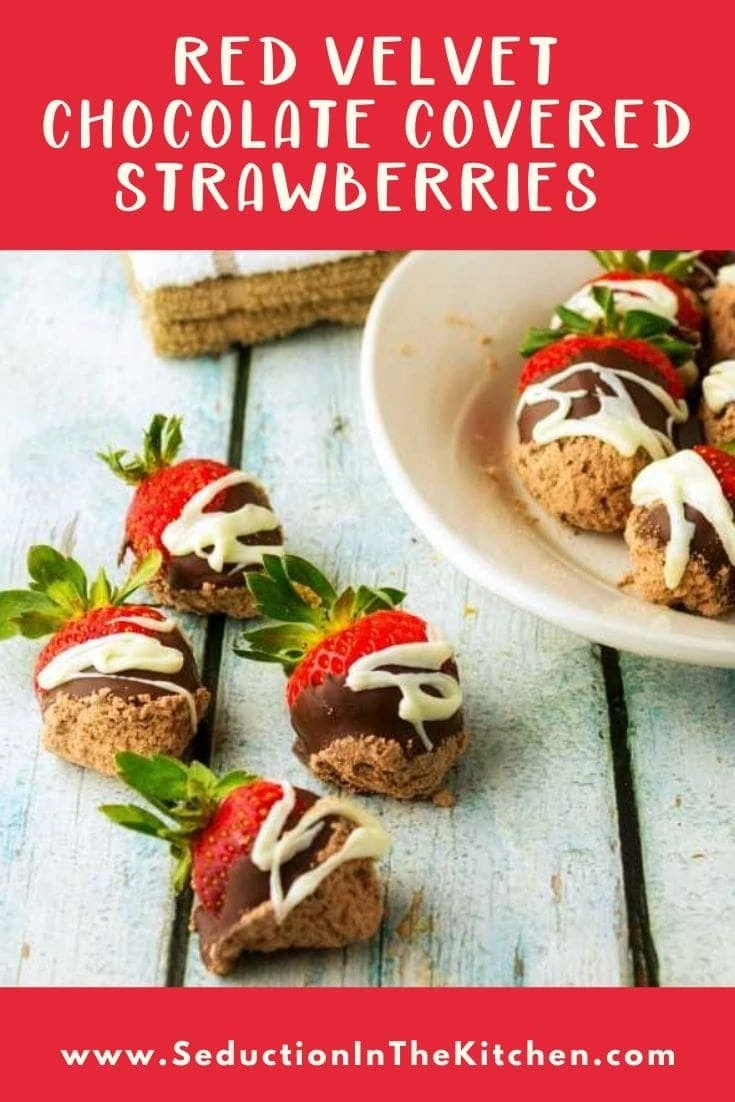 Red Velvet Chocolate Covered Strawberries With Cream Cheese Drizzle title