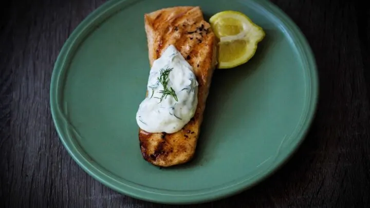 Salmon with Dill Crema {Easy Salmon Recipe} Grilled Salmon Withy Dill Crema scaled