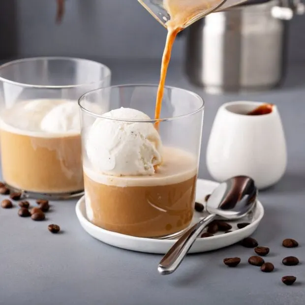 Affogato al Caffe is an Italian coffee that is made with vanilla ice cream. This easy affogato recipe will be your favorite coffee drink!