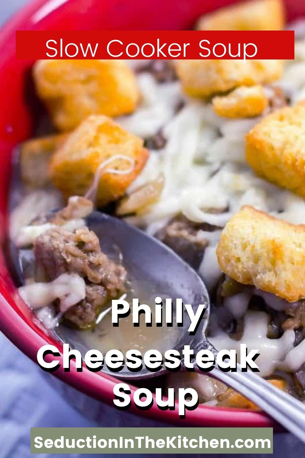 Slow Cooker Philly Cheesesteak Soup {Easy Steak Soup}